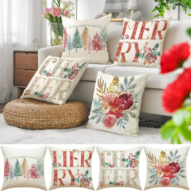 Fiudx Ofertas De La Semana Funda De Almohada Con Estampado Navideño, Funda De Cojín De Lino Para Sofá, Funda De Cojín Decorativa Para El Hogar, Funda De Almohada Familiar