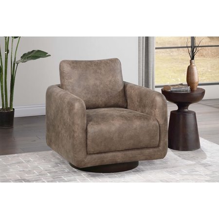 Homiyad Gorgeous Auburn Color Leather Like Fabric 1PC Swivel Accent Chair Upholstered Living Room Chair Wooden Base