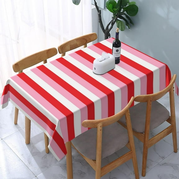 Rectangle Tablecloth Red, Pink and White Stripes Oblong Table Cover Washable Table Cloths for Kitchen Dinning Party Tabletop Modern Decoration 60 x 84inch