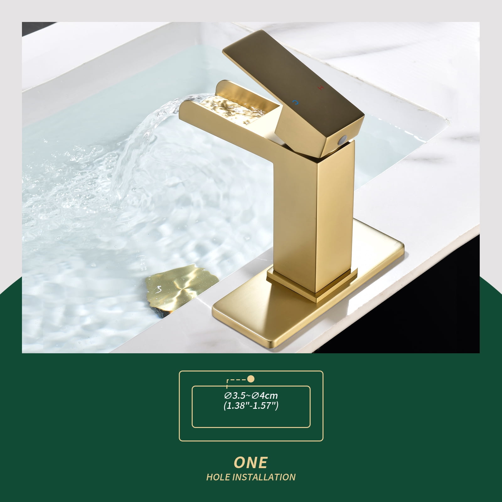 Cobbe Single-Handle Bathroom Sink Faucet for Vanity Single-Hole with Pop-Up Drain Bathroom Faucet Brushed Gold