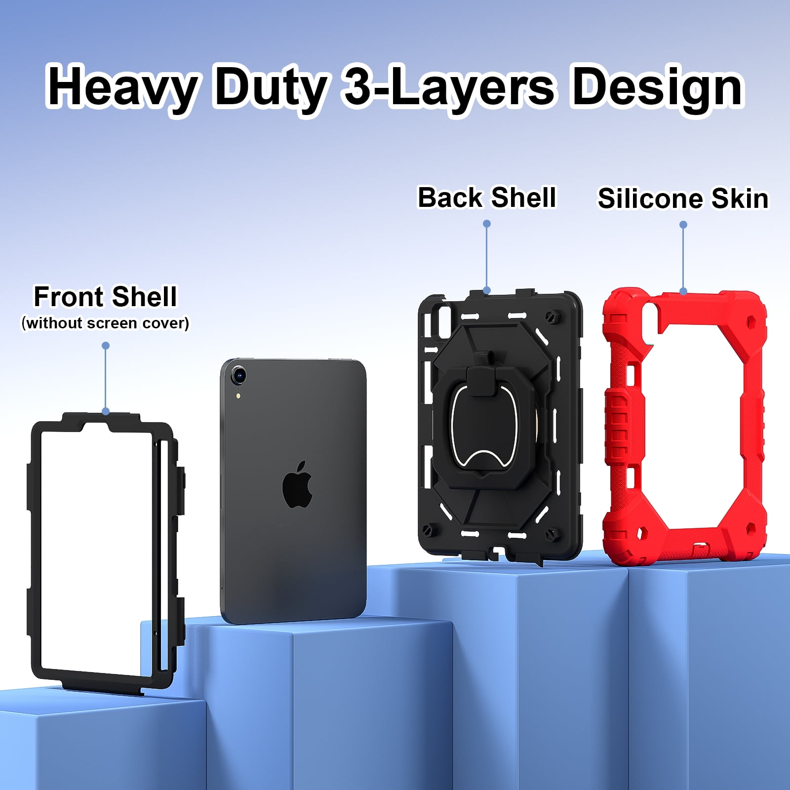 Dteck Case for iPad Mini 7 (A17 Pro) 2024/ Mini 6 8.3" with Screen Protector Soft TPU Film Pencil Holder 360 Rotating Hand Grip Stand,Drop-Proof Case for iPad Mini 7th/6th Generation 8.3",Red Black
