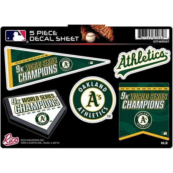 Athletics A's Decal Sticker 9X Time Champions 5 Piece Multi Sheet Flat Vinyl Emblem World Series Baseball
