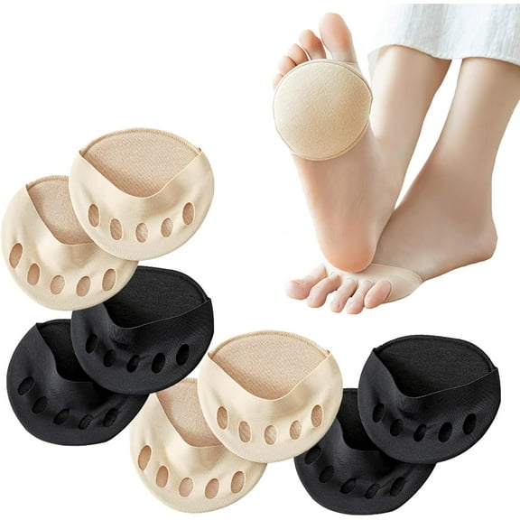 Women's Toe Pad Topper Liner Socks Nylon Sponge Cushion No Show Toeless Half Socks 4 Pairs Soft Non-Skid Invisible Relief Pain Blister for High Heels Flats Boots Mules Sandal