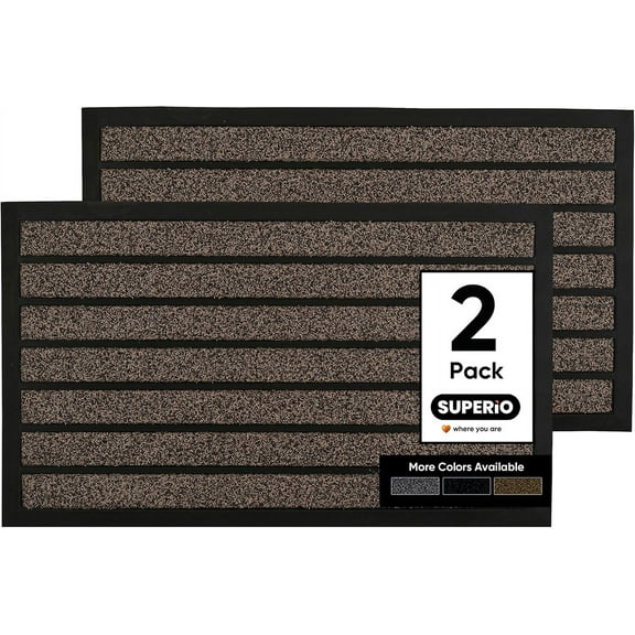 Superio Non-Slip Welcome Doormat for Entry, Indoor Outdoor, Heavy Duty, Waterproof, Easy Clean, Low-Profile Mats for Entry, Garage, Patio, High Traffic Areas,18"x30" (Natural, 2 Pack)