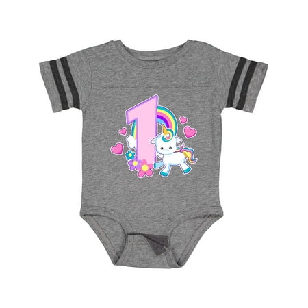 

Inktastic I Am 1 Year Old with Unicorn and Hearts Gift Baby Girl Bodysuit