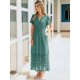 thumbnail image 4 of Vestido largo sencillo para mujer, cuello en V, color verde azulado con bolsillos, talla L, 4 of 7