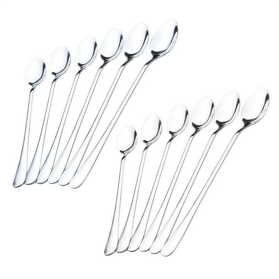 12Pcs Long Handle Stainless Steel Tea Coffee Spoons Ice Cream Cutlery,12 x Spoons,Silver