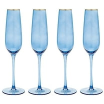 Vikko Champagne Flutes, 8.5 Ounce Toasting Champagne Flute, Blue with Gold Rim Crystal Clear Champagne Glasses, Set of 4 Elegant Sparkling Wine Glasses