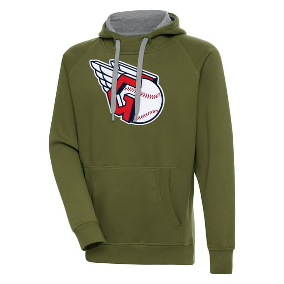 Men's Antigua Olive Cleveland Guardians Victory Pullover Hoodie