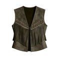 thumbnail image 7 of Lixiuxyad Women's Suede Fringe Vest Western Cowgirl Sleeveless Open-Front Tassel Cropped Tops,Green, 7 of 7