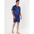 thumbnail image 2 of Ropa de dormir para hombres Top y pantalones de manga corta Ropa de dormir de verano Conjuntos de pijama de satén Azul S, 2 of 4