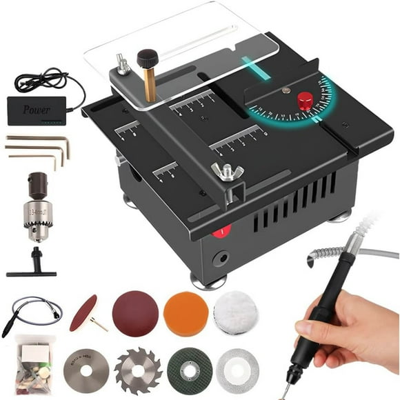 Mini Table Saw, 2025 New Multifunction Mini Precision Table Saw, Portable Adjustable Cutting Sanding Engraving Drilling All-in-One Machine Table Saw for Wood Cutting