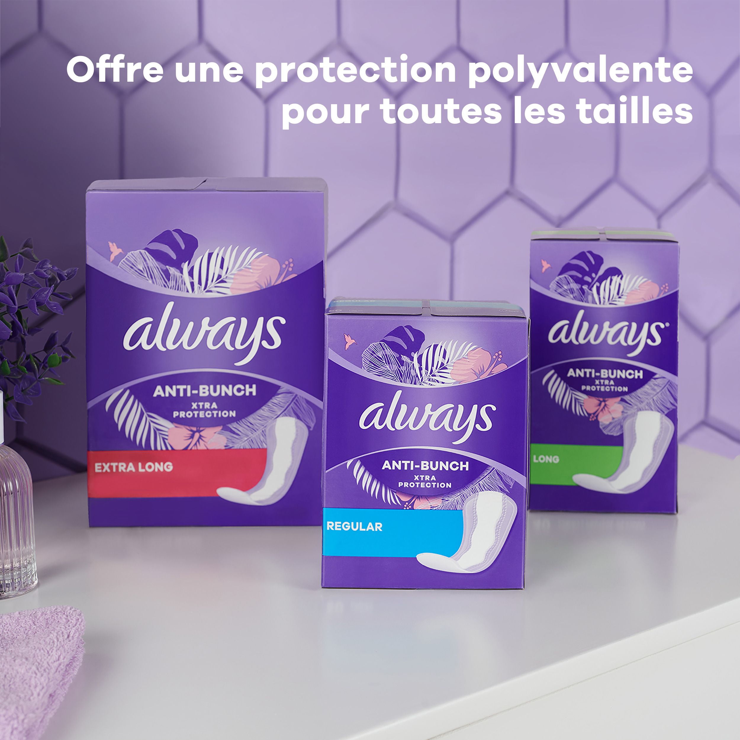 Protège-dessous quotidiens Always Anti-Bunch Xtra Protection, longs, non parfumés