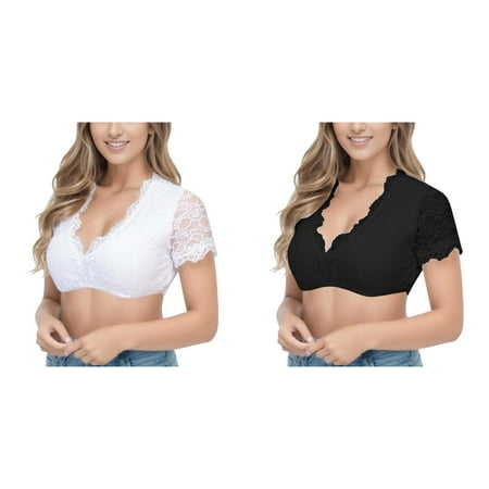 Kcodviy 2 Pcs Women 1Pc Underwire Lingerie Fuzzy Strapless Top Lace Vest Women s Elegant Crop Top Bra Dirndl Blouse Black Dirndl Ruffle Tube Top Blouse Lace Blouse for Pack of Tube Tops Oktoberfes