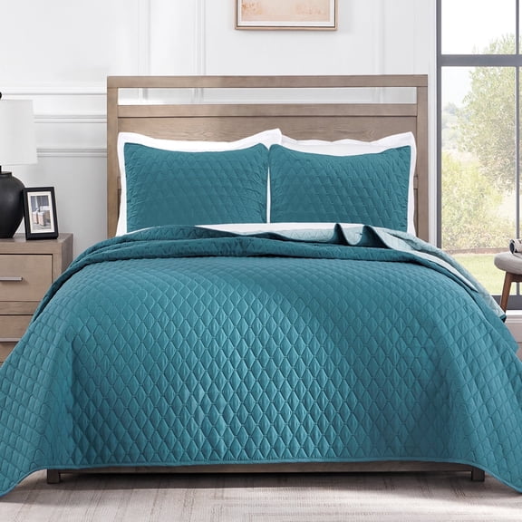 Exclusivo Mezcla Queen Quilt Set, 3-Piece Lightweight Queen Quilts Soft Bedspreads Bed Coverlets, Dusty Teal, 90"x96"