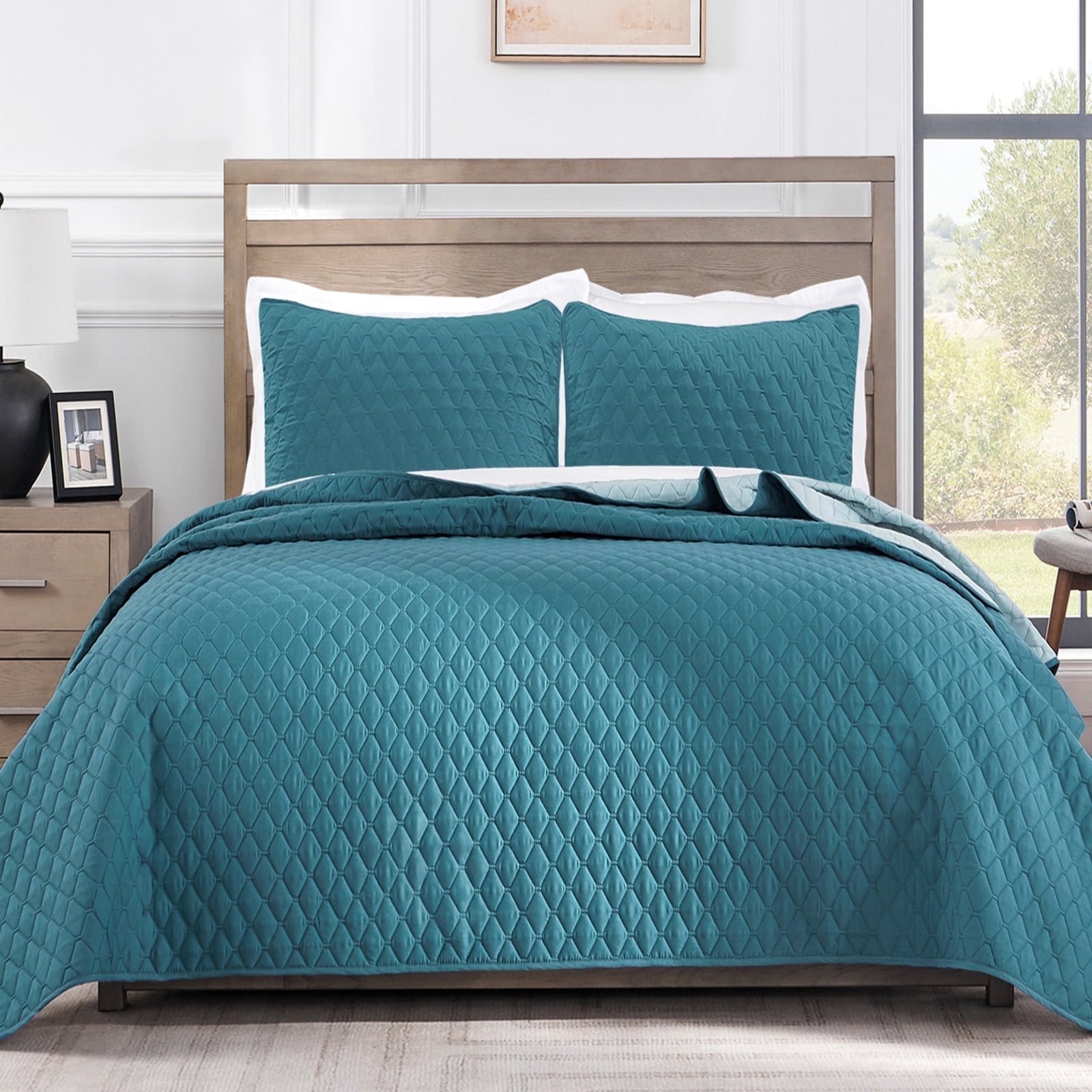 Exclusivo Mezcla Queen Quilt Set, 3-Piece Lightweight Queen Quilts Soft Bedspreads Bed Coverlets, Dusty Teal, 90"x96"