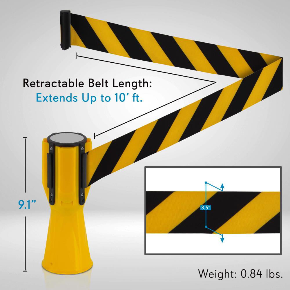 Pyle 2-Pc Emergency Retractable Traffic Cone Hazard Warning Tape Barrier Belt Sold in Pair PCNTP16X2 High-Visibility w/Striped Bright Yellow Design Multicolored