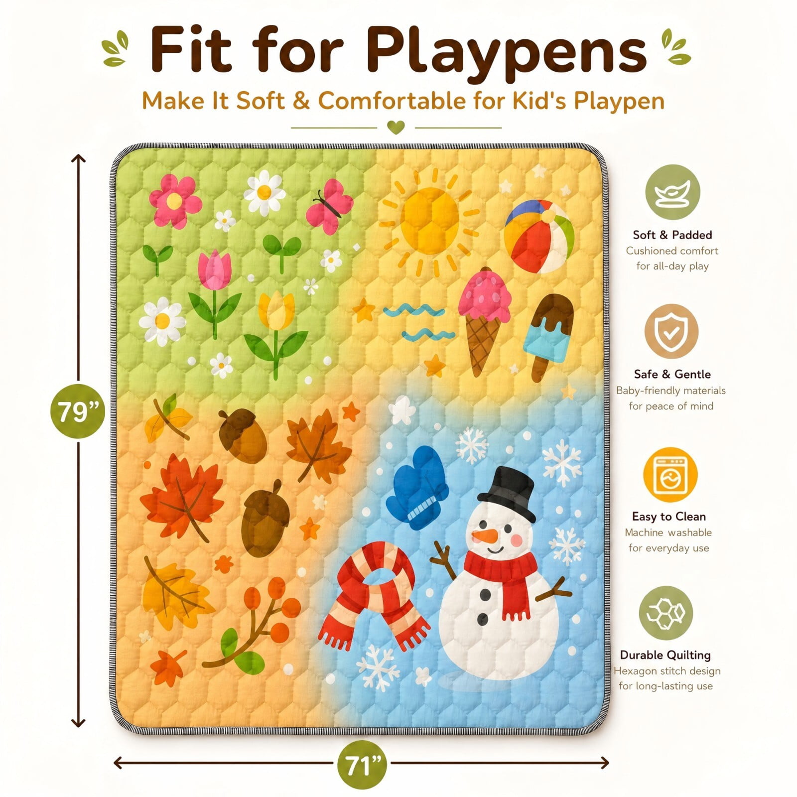 Easy4Home Extra Large Baby Play Mat for Infants & Toddlers, 79"x71" Crawling Mat, Foldable Non-Slip Floor Playmat