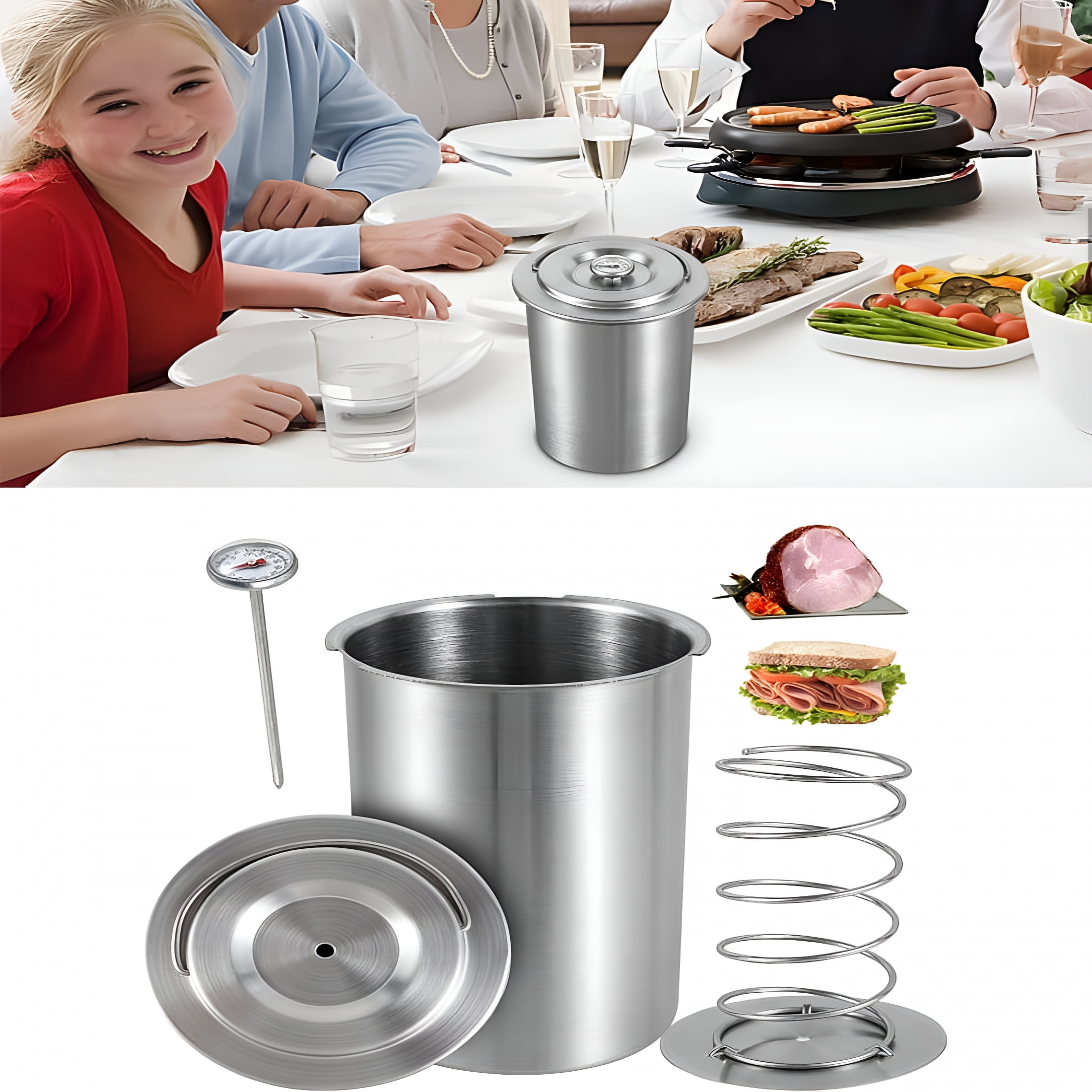 ACDANC Ham Maker Stainless Steel Meat Press - Ham Press with Thermometer Meat Press Tool for Making Deli Meat Homemade Lunch Meat Maker Bacon Meat Pressure Cookers Deli Meat Press