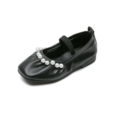 

Daeful Kids Mary Jane Soft Sole Flats Slip On Princess Shoe Lightweight Slip-Resistant Dance Shoes Party Loafers Black 7C