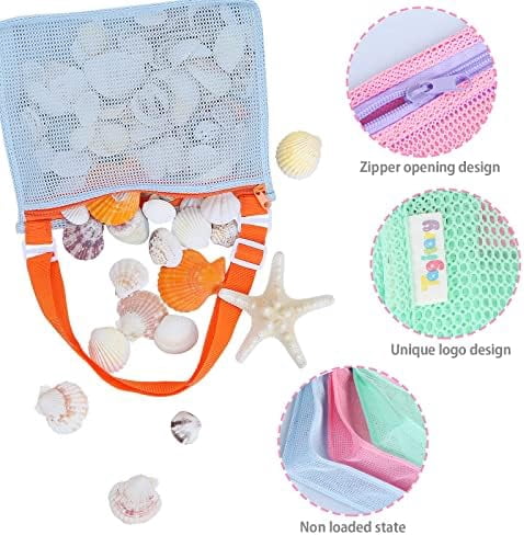 Beach Toy Mesh Beach Bag Kids Shell Collecting Bag Beach Sand Toy Seashell Bags Swimming Accessories for Boys and Girls(Only Bags,A Set of 3)