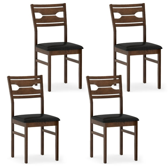Gymax Dining Chair Set of 4 w/ Rubber Wood Frame Padded Seat Curved Backrest