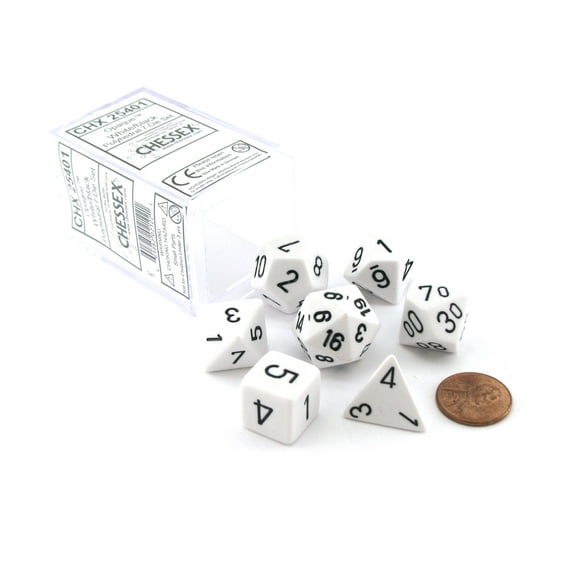 Chessex Polyhedral 7-Die Opaque Dice Set - White with Black Numbers #25401