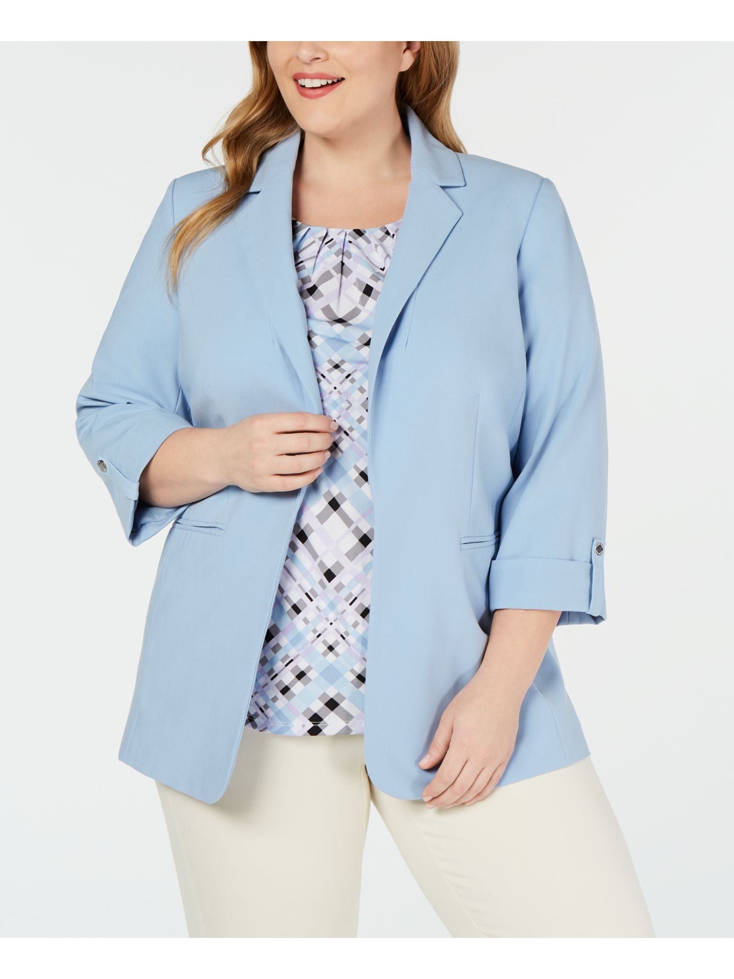 light blue blazer outfit womens