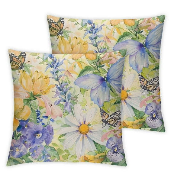 Set of 2 flowers butterflies Square, Without Pillow Inserts Home Furnishing