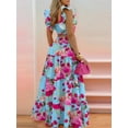 thumbnail image 5 of Women'S 2 Piece Outfits Spaghetti Strap Crop Top and Smocked Waist Ruffle Swing Long Skirt Set Pink Flowers L, 5 of 6