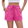 thumbnail image 2 of Soft Comfy Activewear Lounge Textured Shorts with Pockets and Drawstring for Women Hot pink XL, 2 of 7