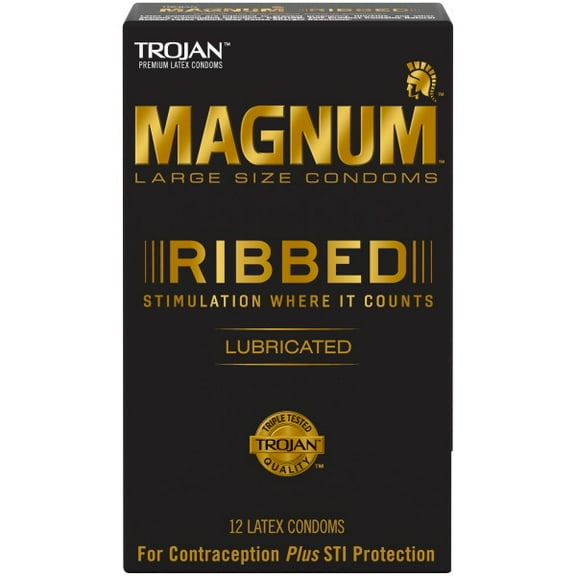 Trojan Magnum Ribbed Large Stimulation Lubricated Latex Condoms(12 Condoms
