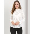 thumbnail image 3 of INSPIRE CHIC Women's Crochet Lace See Through Floral Ruffle Neck Blouse, 3 of 6