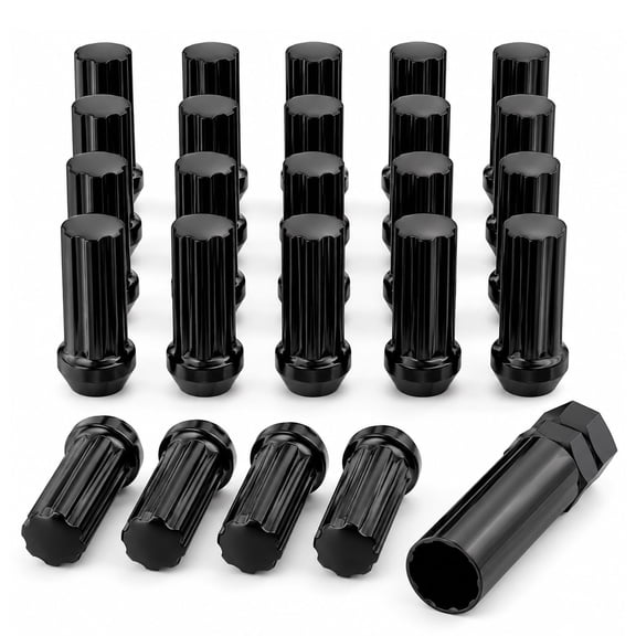 24 Pcs M14x1.5 Lug Nuts Set, Black 14x1.5 Lug Nuts with 1 Socket Key, Conical Bulge Seat Closed End, Wheel & Tire Lug Nuts for 6 Lug Aftermarket Wheels Silverado Tahoe Sierra F150