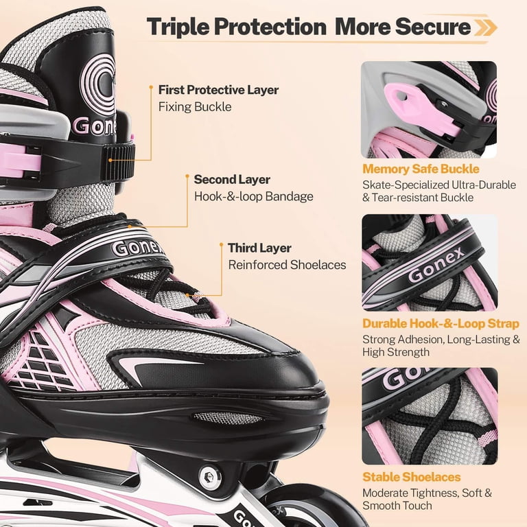 Gonex Adjustable Inline Skates, Light-Up Wheels, Kids Pink photo 5