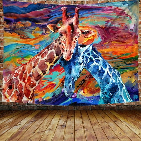 Giraffe Tapestry Watercolor African Safari Wild Animals Wall Tapestry,  Large 80
