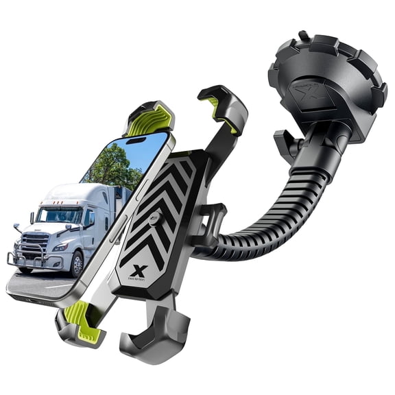 Bracketron HD X-Lock Car Phone Mount Black, Heavy Duty Truck Mount, 12" Flex Arm, 4-Point Grip, Dashboard & Windshield Holder, 360° Rotation for iPhone and Android