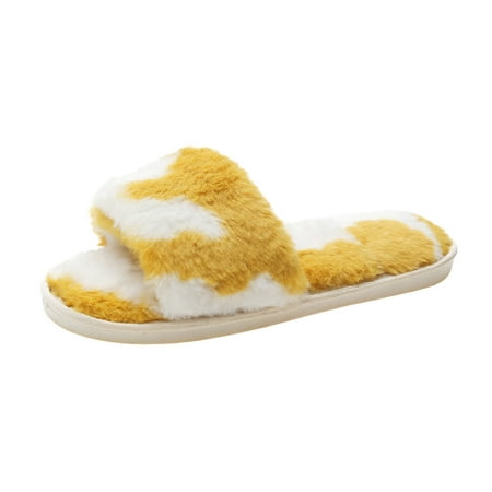 

SEMIMAY Plush Cotton Indoor Plush Matching Fashion Warm Color Slippers Women s Casual Women s slipper Yellow