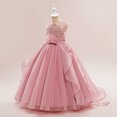 thumbnail image 4 of Vestido de noche con cola para niña, vestidos de fiesta de boda con flores, perlas, tul, Princesa, Verano, 4 of 5