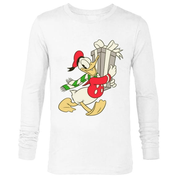 Disney Vintage Donald Duck with Holiday Present - Long Sleeve T-Shirt for Men - Customized-White