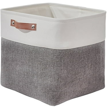 11" x 11" Collapsible Fabric Cube Storage Bin, 1 Pack, Closet Baskets Box with Handles for Organizing, Shelf, Toys, Clothes, Home, Office, Nursery (Grey&White)