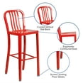 thumbnail image 6 of BizChair Commercial Grade Square Static Weight Capacity Curved Bar Stool, Red (Set of 2), 6 of 14