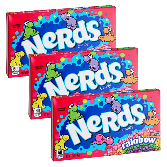 (3 pack) NERDS Candy, Theater Box, Rainbow, Crunchy Fruity, 5 oz