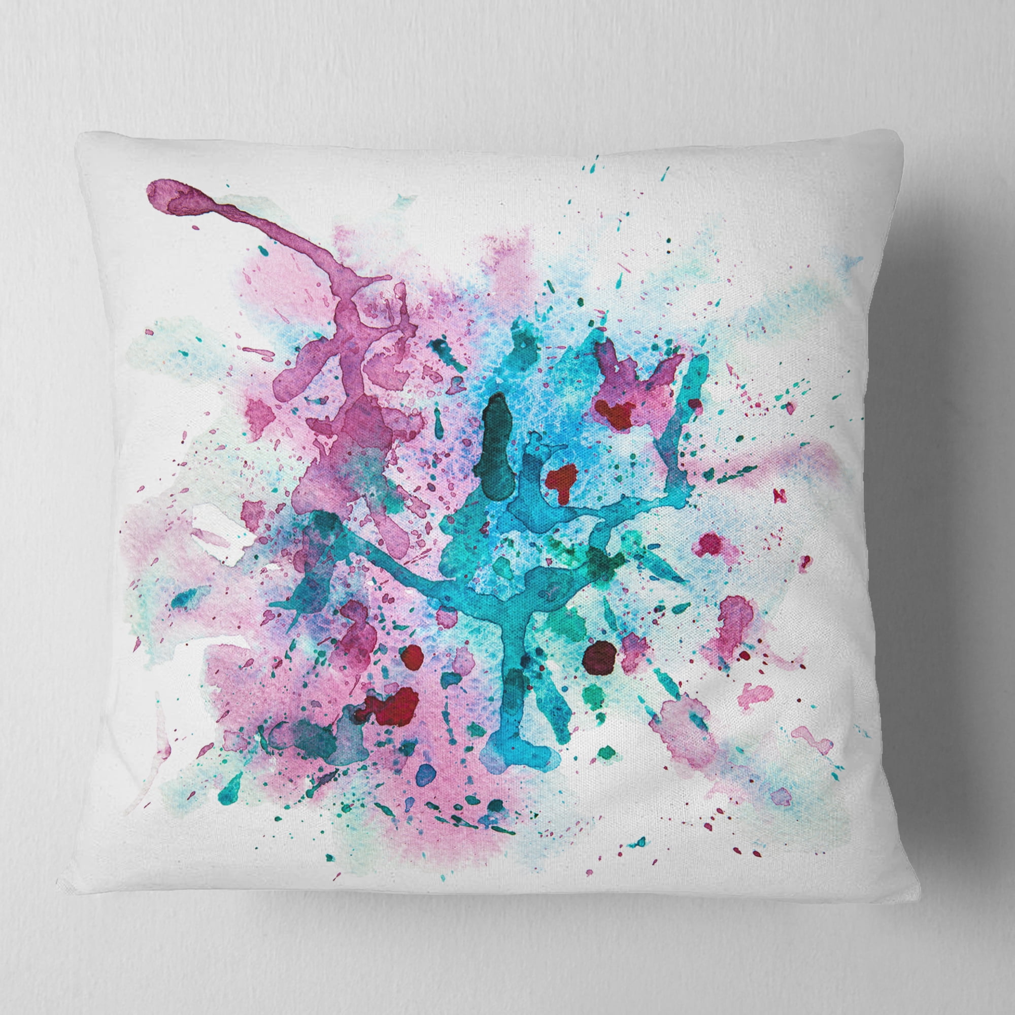 Designart Blue and Purple Paint Stain - Abstract Watercolor Throw Pillow - 16x16