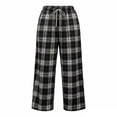 thumbnail image 3 of YanHoo Women's Plaid Pants Gingham Lounge Pajama Pants Drawstring Soft Comfy Loose Trousers Wide Leg Baggy Sweatpants with Pockets Black,M, 3 of 4