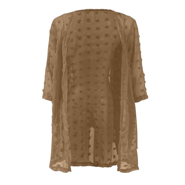 PMUYBHF Female Womens Cardigan With Pockets And Buttons Women Cardigan Three Quarter Sleeve Open Front Lightweight Cardigan Casual Ruffles Cardigan L Khaki