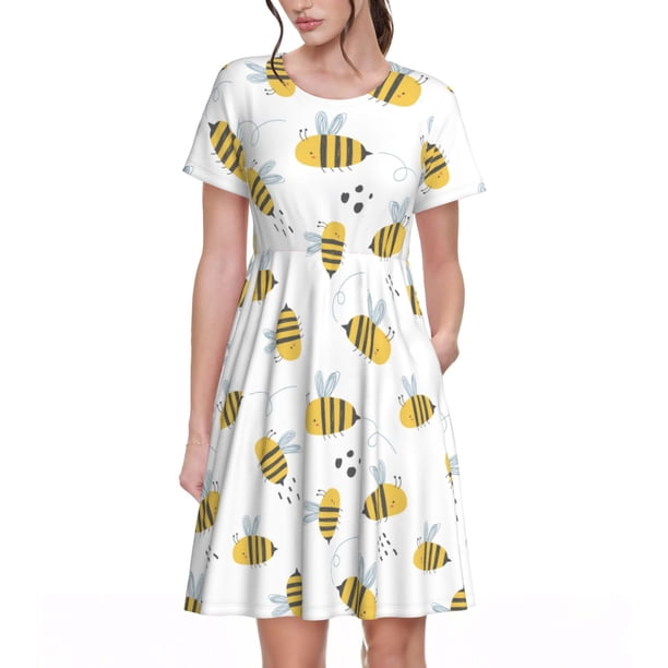 Disketp Bee para Vestido de Manga Corta para Mujeres, Vestidos de Verano para Mujeres, Casual y Holgado para la Playa