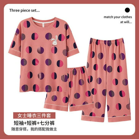 

QWZNDZGR Brand 3 Piece Sets Elegant Purple Sleepwear Female Night Suit Polka Dots Women s Pajamas Pyjamas Loose Comfort Home Pijama Mujer