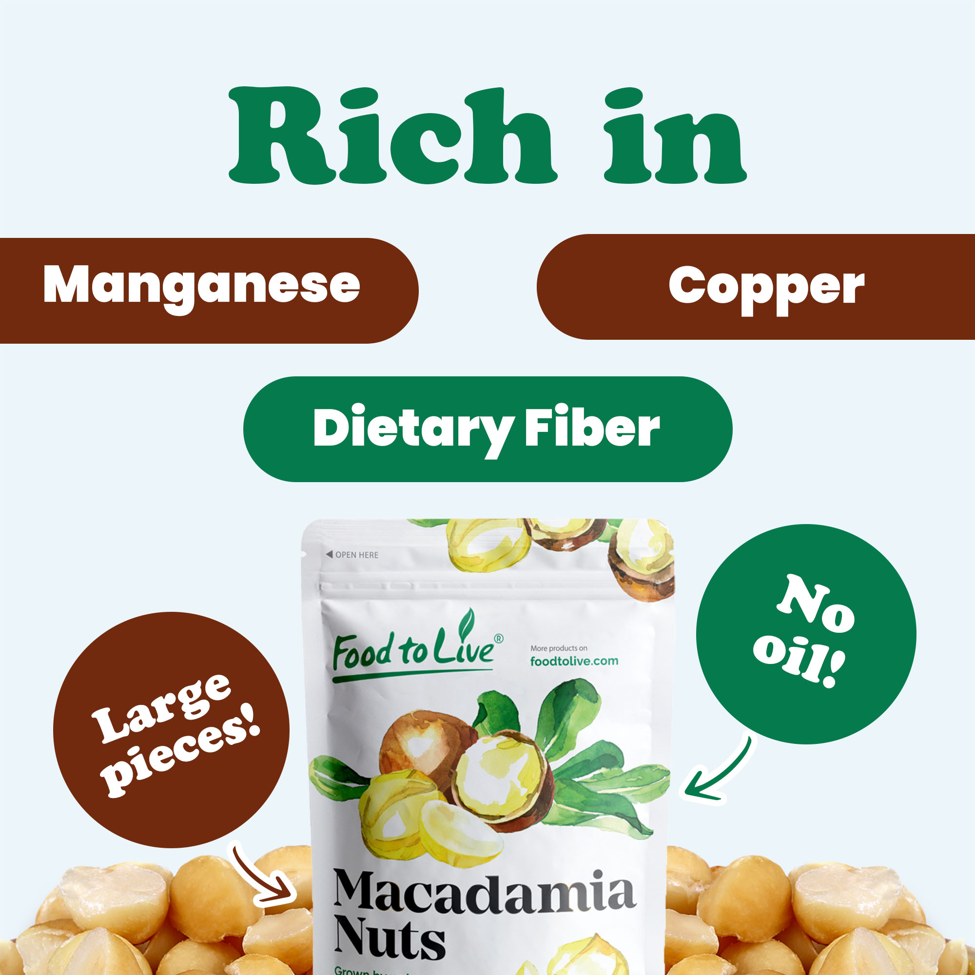 Dry Roasted Macadamia Nuts Halves and Pieces with Himalayan Salt, 2 Pounds – Vegan, Kosher, Bulk – by Food to Live