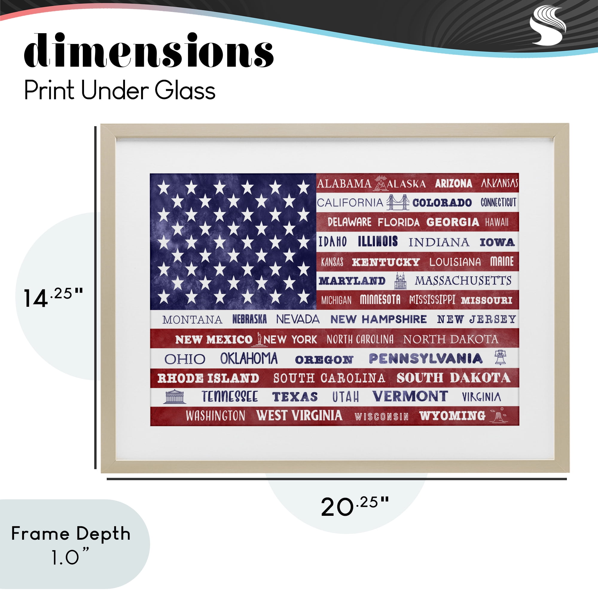 Stupell Industries States Of America Flag Birch Framed Print Under Glass, design by Daniela Santiago